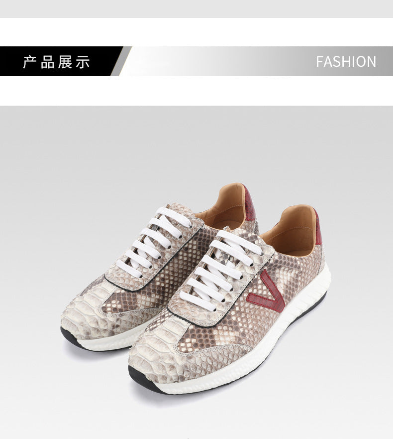 Men's Sneakers Genuine Leather Snake Skin Fashion Casual Shoes 