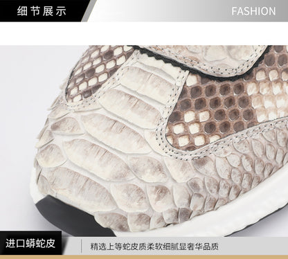 Men's Sneakers Genuine Leather Snake Skin Fashion Casual Shoes 