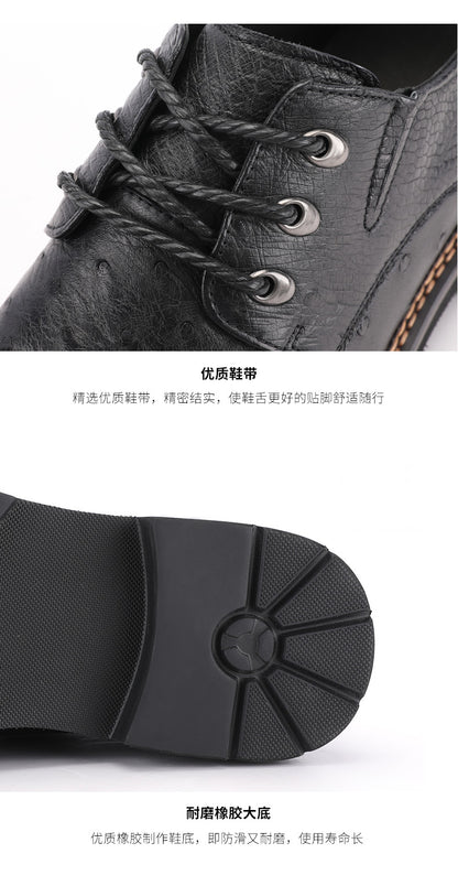 New South African Ostrich Skin Genuine Leather Men's Shoes Anti-slip Wear-resistant Fashion Casual Shoes 