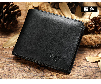 Men's Short Wallet Cowhide Genuine Leather RFID Card Holder Retro Men's Wallet Card Bag 