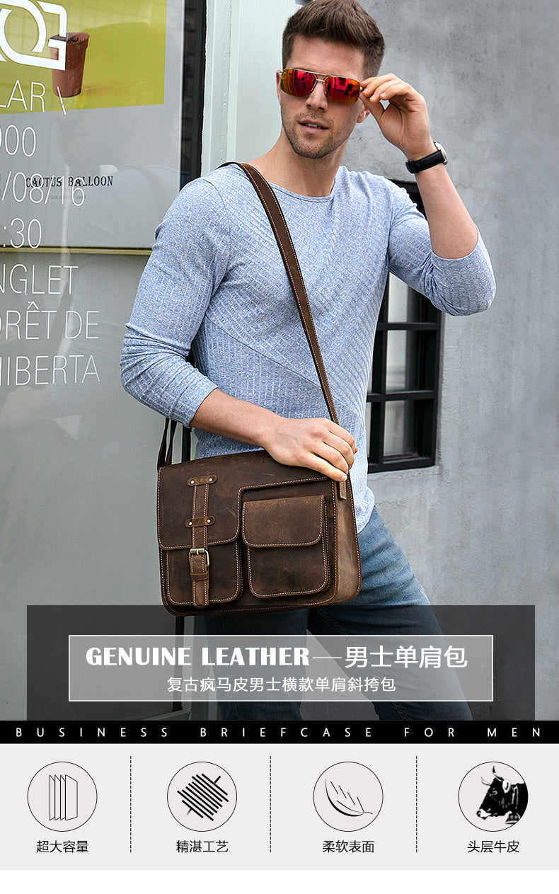 Men's Shoulder Bag Made of Genuine Cowhide Leather High Quality Vintage Large Capacity Men's Crossbody Bag Briefcase 