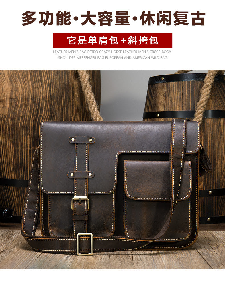 Men's Shoulder Bag Made of Genuine Cowhide Leather High Quality Vintage Large Capacity Men's Crossbody Bag Briefcase 