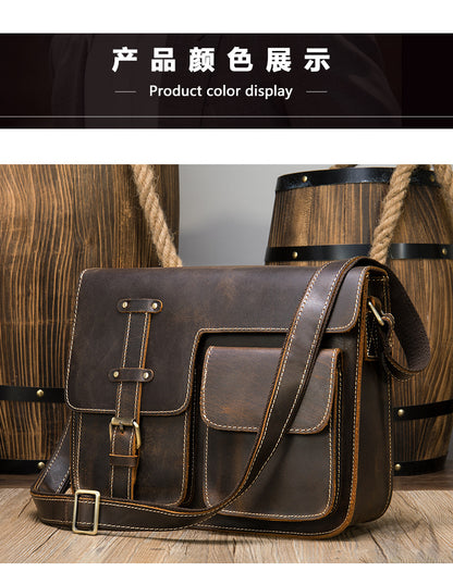 Men's Shoulder Bag Made of Genuine Cowhide Leather High Quality Vintage Large Capacity Men's Crossbody Bag Briefcase 