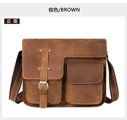 Men's Shoulder Bag Made of Genuine Cowhide Leather High Quality Vintage Large Capacity Men's Crossbody Bag Briefcase 