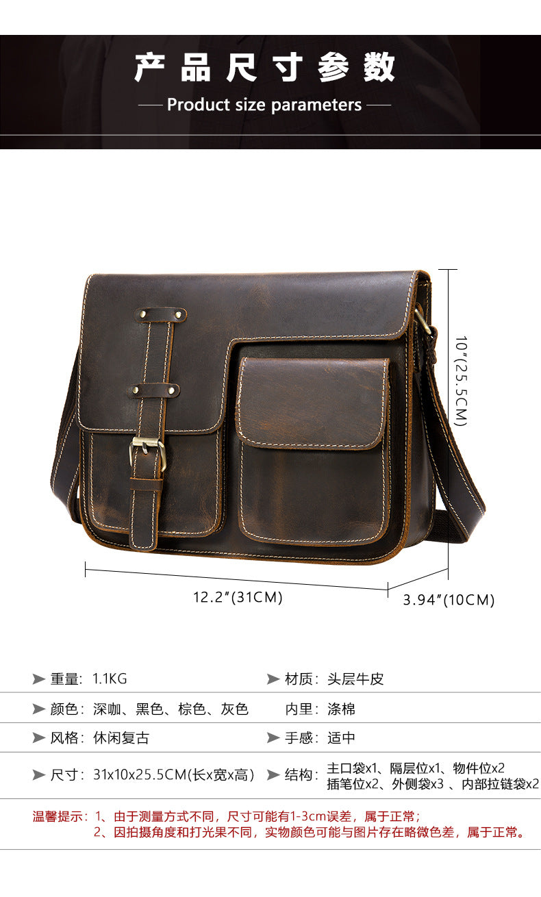 Men's Shoulder Bag Made of Genuine Cowhide Leather High Quality Vintage Large Capacity Men's Crossbody Bag Briefcase 