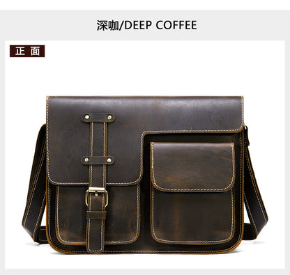 Men's Shoulder Bag Made of Genuine Cowhide Leather High Quality Vintage Large Capacity Men's Crossbody Bag Briefcase 