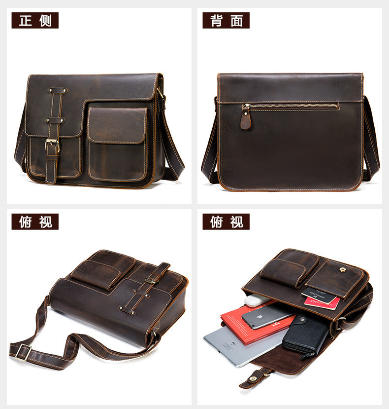 Men's Shoulder Bag Made of Genuine Cowhide Leather High Quality Vintage Large Capacity Men's Crossbody Bag Briefcase 