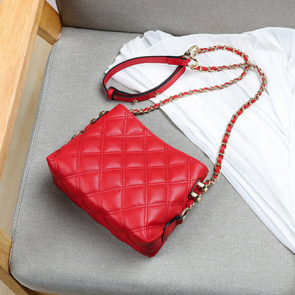 Women's genuine leather crossbody bag chain bag underarm bag plaid trendy shoulder bag that goes with anything. Pochette