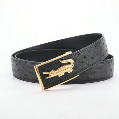 South African Ostrich Skin Men's Belt Smooth Buckle Stylish Fashion Bicasual Men's Belt 