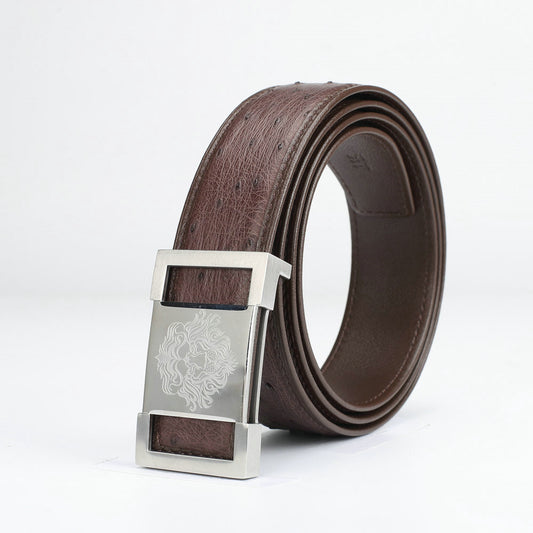 Men's Belt South Africa Ostrich Skin Genuine Leather Smooth Buckle High Quality Fashion Business Casual Men's Belt 