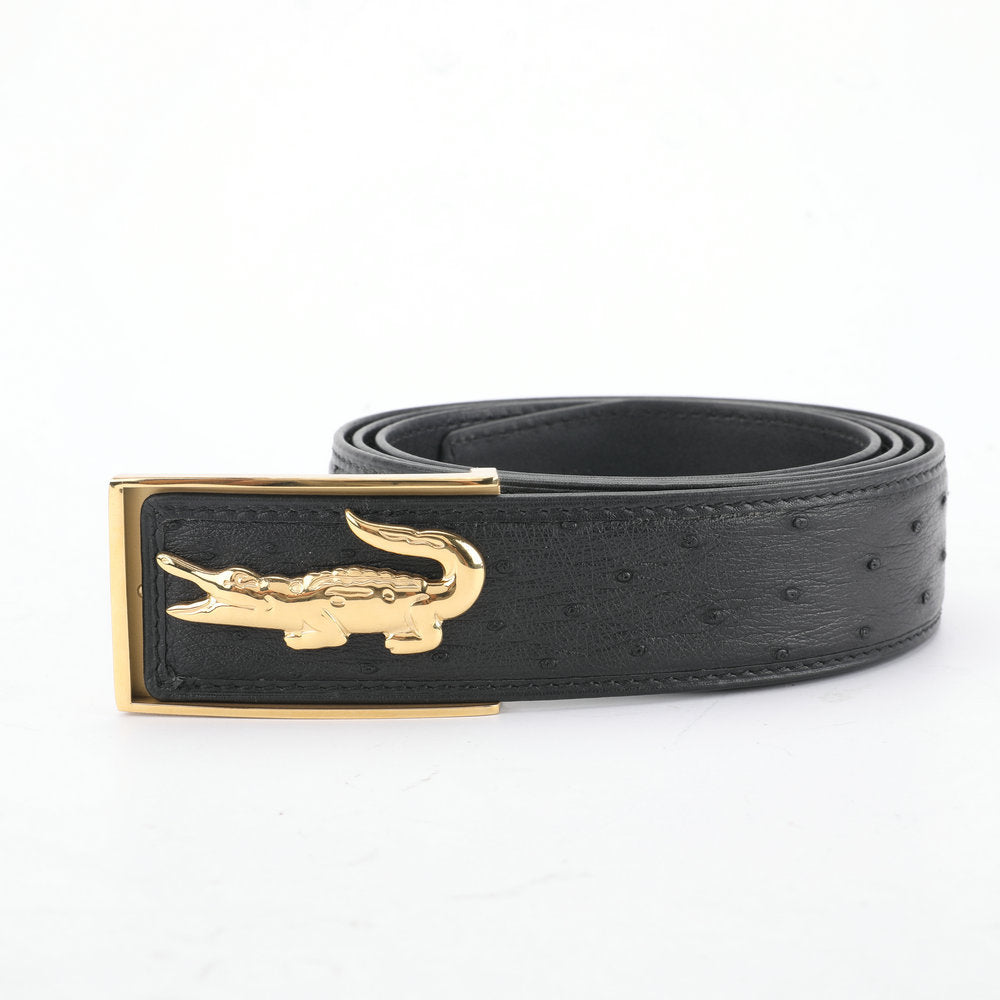 South African Ostrich Skin Men's Belt Smooth Buckle Stylish Fashion Bicasual Men's Belt 