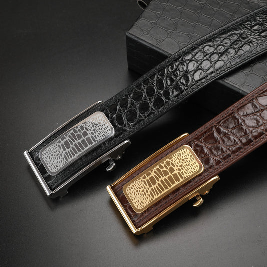 Men's Belt Siamese Crocodile Skin Genuine Leather High Quality Automatic Buckle Casual 