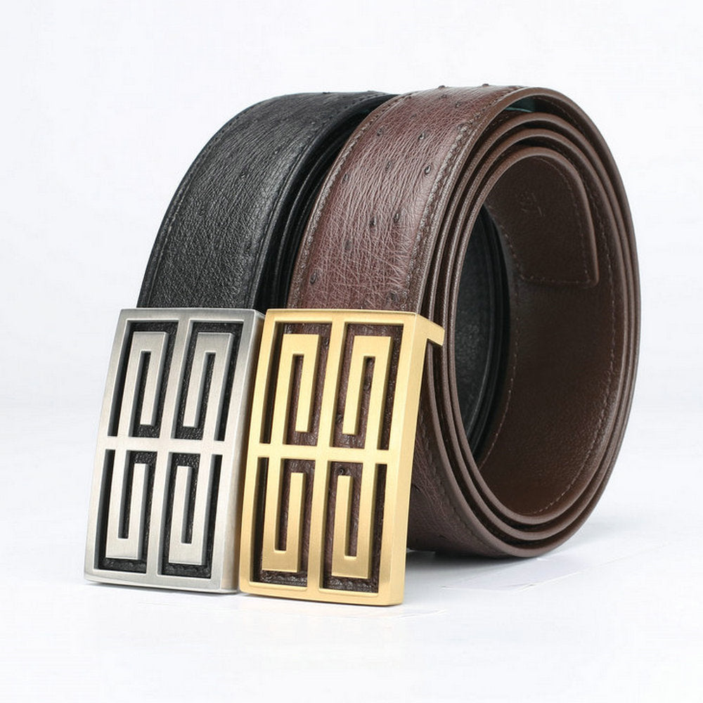 South African Ostrich Skin Genuine Leather Men's Belt No joints Smooth buckle Luxury men's belt 