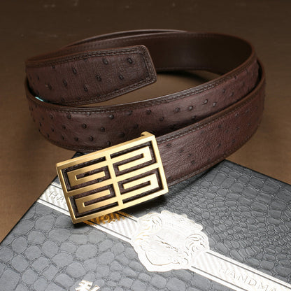 South African Ostrich Skin Genuine Leather Men's Belt No joints Smooth buckle Luxury men's belt 