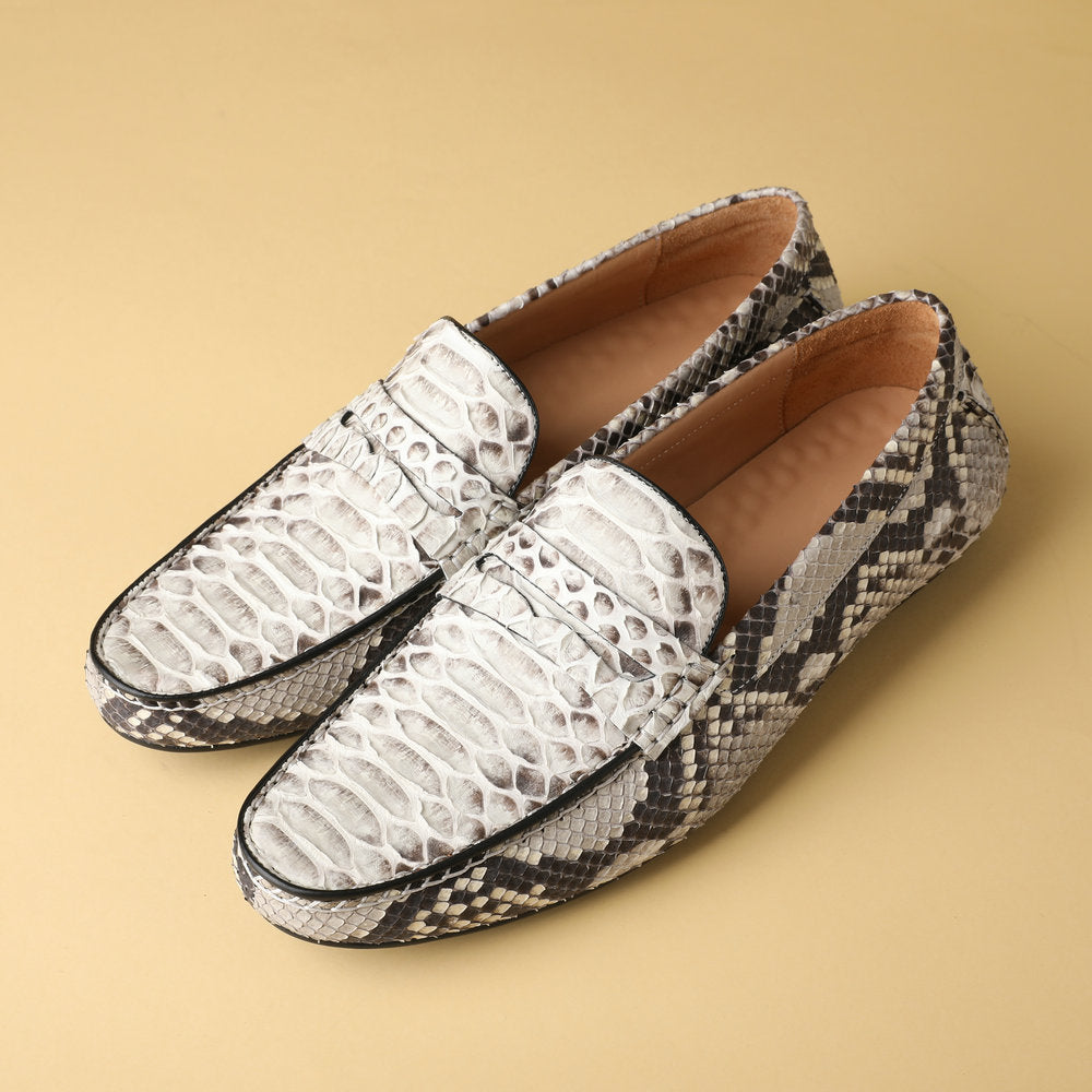 Python Skin Genuine Leather Men's Moccasins Fashion Rubber Sole Men Casual Shoes 