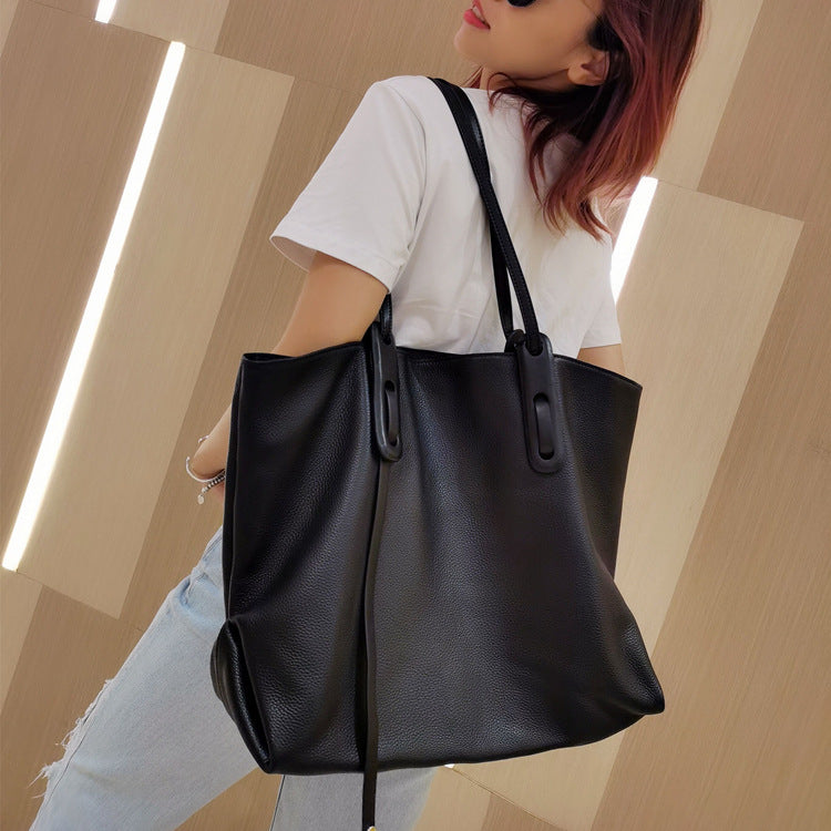 Magic pasting large capacity casual shopping bag cowhide bag one shoulder crush color bag