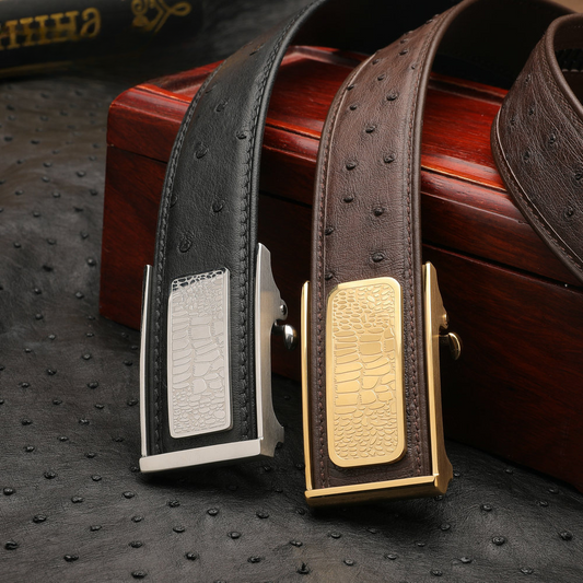 Men's Belt Automatic Buckle Ostrich Skin Genuine Leather Business Casual Men Belt 