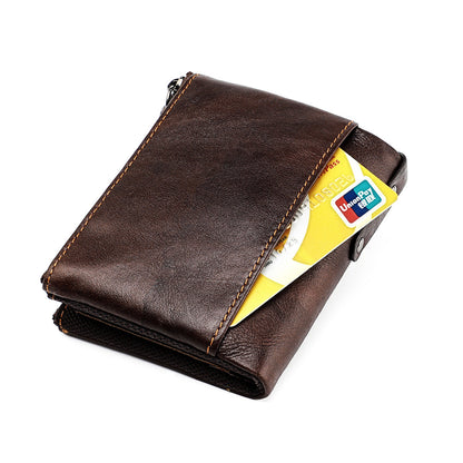 Men's short wallet, genuine cowhide leather, fashion clutch bag, RFID anti-theft coin purse, multi-functional men's wallet 