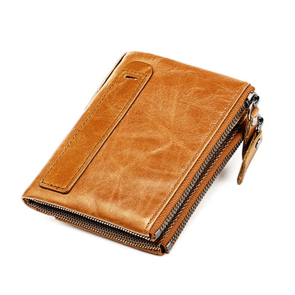 Men's short wallet, genuine cowhide leather, fashion clutch bag, RFID anti-theft coin purse, multi-functional men's wallet 