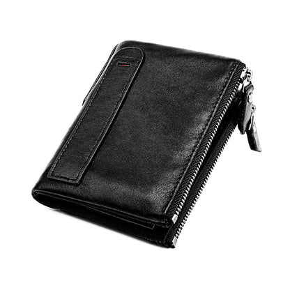 Men's short wallet, genuine cowhide leather, fashion clutch bag, RFID anti-theft coin purse, multi-functional men's wallet 