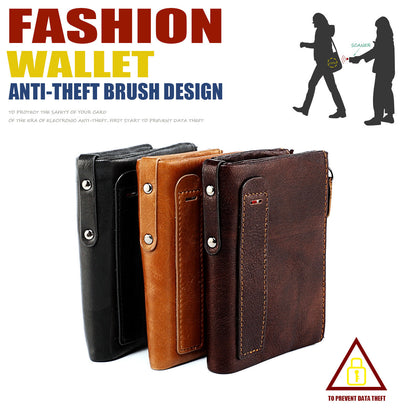 Men's short wallet, genuine cowhide leather, fashion clutch bag, RFID anti-theft coin purse, multi-functional men's wallet 