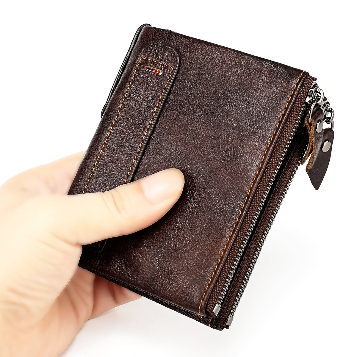 Men's short wallet, genuine cowhide leather, fashion clutch bag, RFID anti-theft coin purse, multi-functional men's wallet 