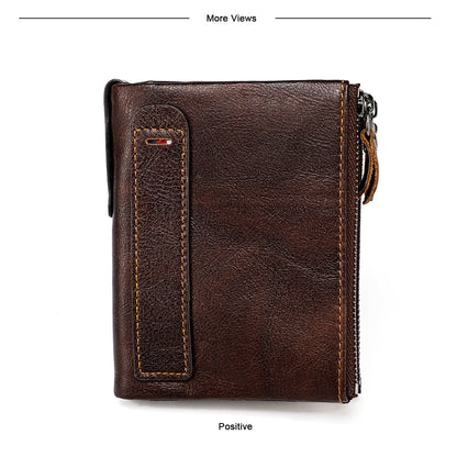 Men's short wallet, genuine cowhide leather, fashion clutch bag, RFID anti-theft coin purse, multi-functional men's wallet 