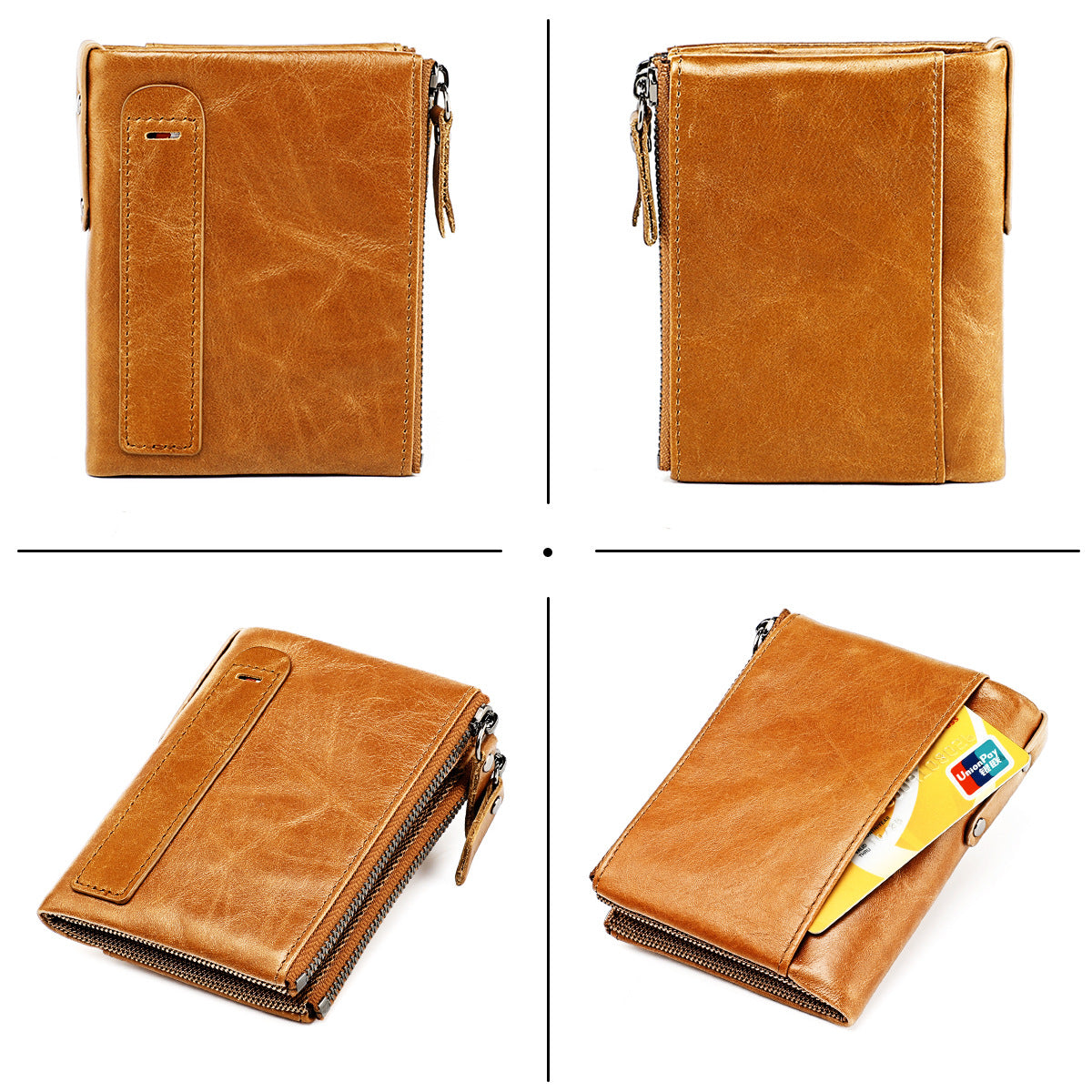 Men's short wallet, genuine cowhide leather, fashion clutch bag, RFID anti-theft coin purse, multi-functional men's wallet 