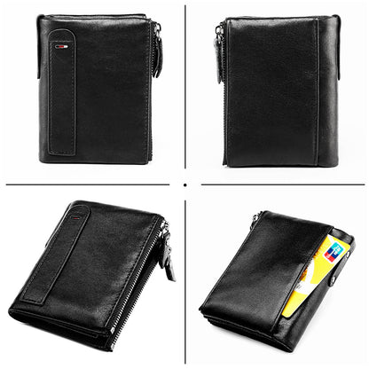 Men's short wallet, genuine cowhide leather, fashion clutch bag, RFID anti-theft coin purse, multi-functional men's wallet 