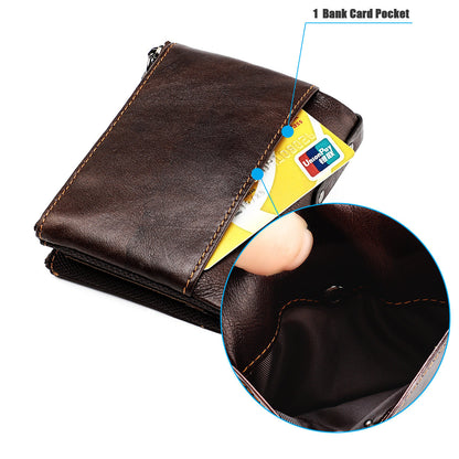 Men's short wallet, genuine cowhide leather, fashion clutch bag, RFID anti-theft coin purse, multi-functional men's wallet 