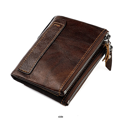 Men's short wallet, genuine cowhide leather, fashion clutch bag, RFID anti-theft coin purse, multi-functional men's wallet 