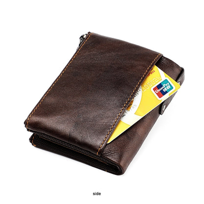 Men's short wallet, genuine cowhide leather, fashion clutch bag, RFID anti-theft coin purse, multi-functional men's wallet 