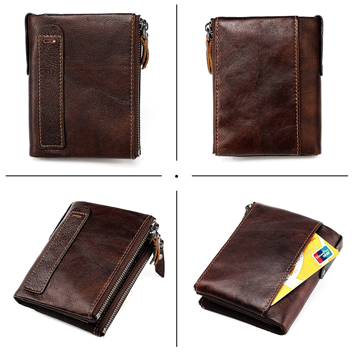 Men's short wallet, genuine cowhide leather, fashion clutch bag, RFID anti-theft coin purse, multi-functional men's wallet 