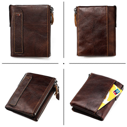 Men's short wallet, genuine cowhide leather, fashion clutch bag, RFID anti-theft coin purse, multi-functional men's wallet 