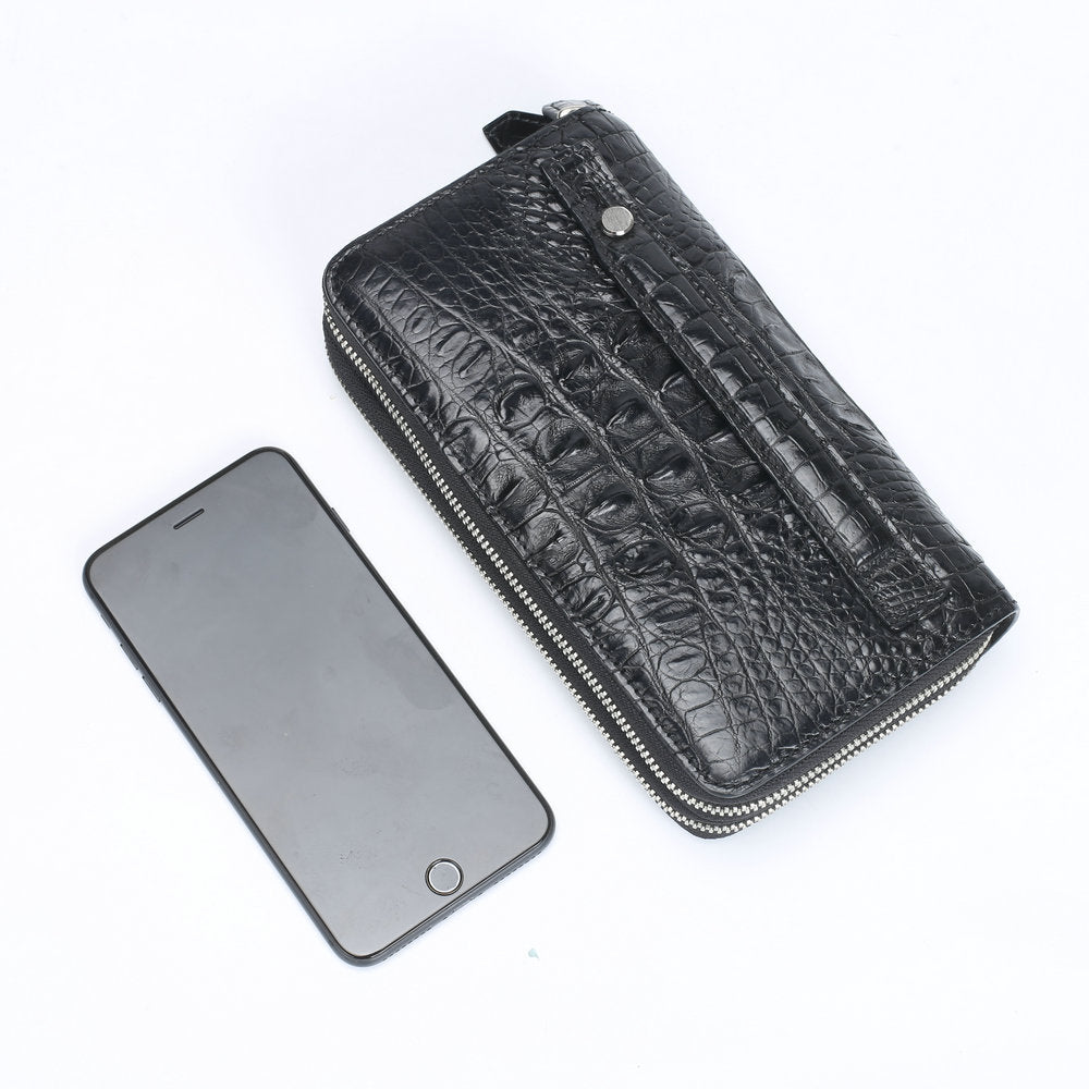 Taiwanese Crocodile Skin Genuine Leather Long Wallet Double Zipper Business Casual Large Capacity Handbag Wallet 