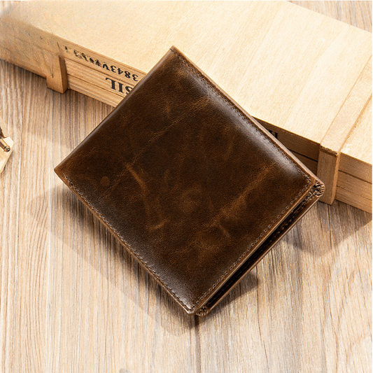 Men's short wallet cowhide retro anti-theft handmade men's wallet 