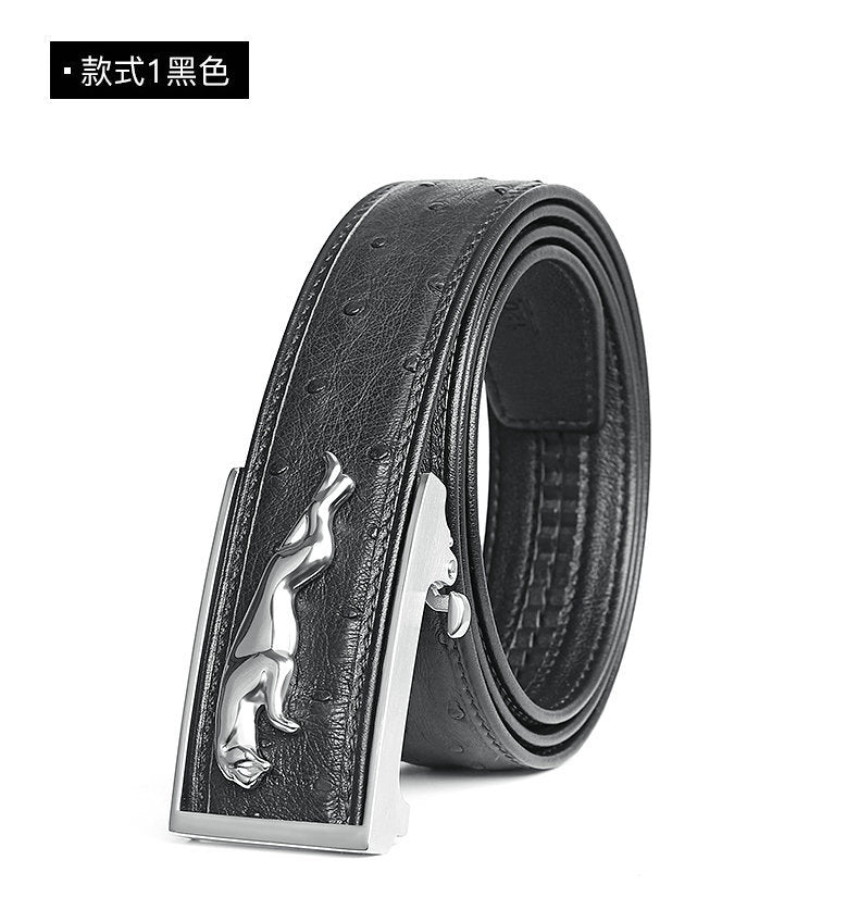 South African Ostrich Skin Genuine Leather Men's Belt Automatic Buckle Leopard Fashion Business Casual Men Belt 