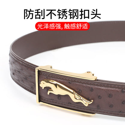 South African Ostrich Skin Genuine Leather Men's Belt Automatic Buckle Leopard Fashion Business Casual Men Belt 