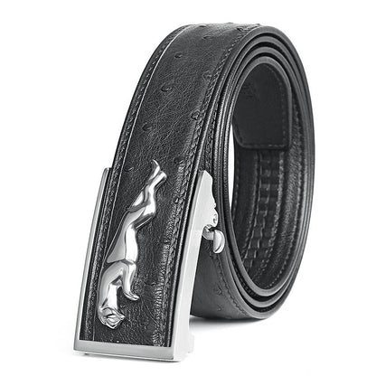 South African Ostrich Skin Genuine Leather Men's Belt Automatic Buckle Leopard Fashion Business Casual Men Belt 