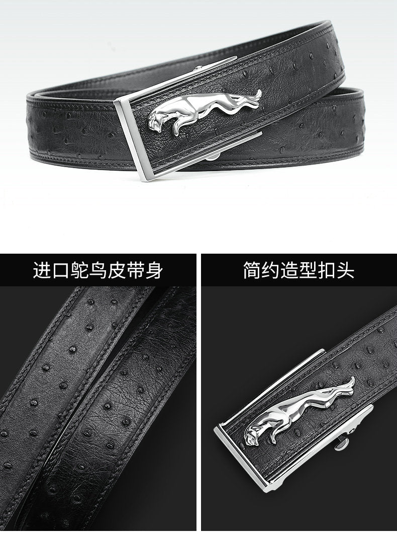 South African Ostrich Skin Genuine Leather Men's Belt Automatic Buckle Leopard Fashion Business Casual Men Belt 