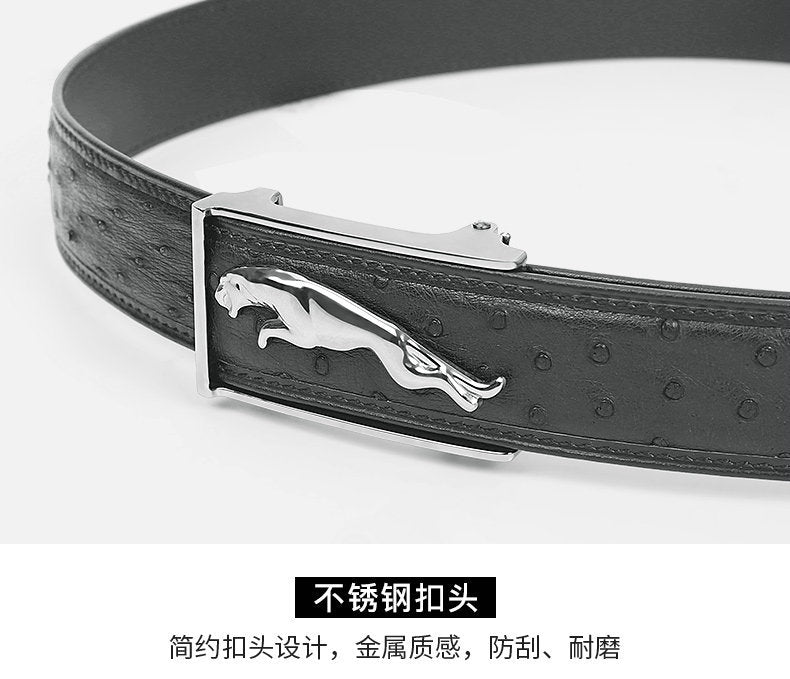 South African Ostrich Skin Genuine Leather Men's Belt Automatic Buckle Leopard Fashion Business Casual Men Belt 