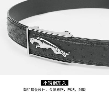 South African Ostrich Skin Genuine Leather Men's Belt Automatic Buckle Leopard Fashion Business Casual Men Belt 