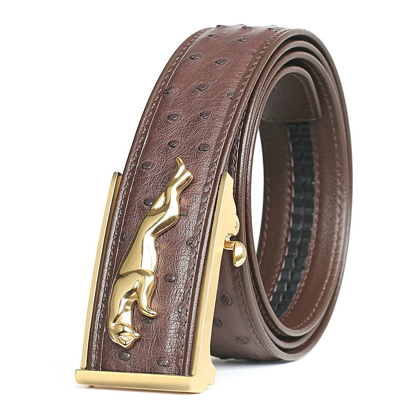 South African Ostrich Skin Genuine Leather Men's Belt Automatic Buckle Leopard Fashion Business Casual Men Belt 