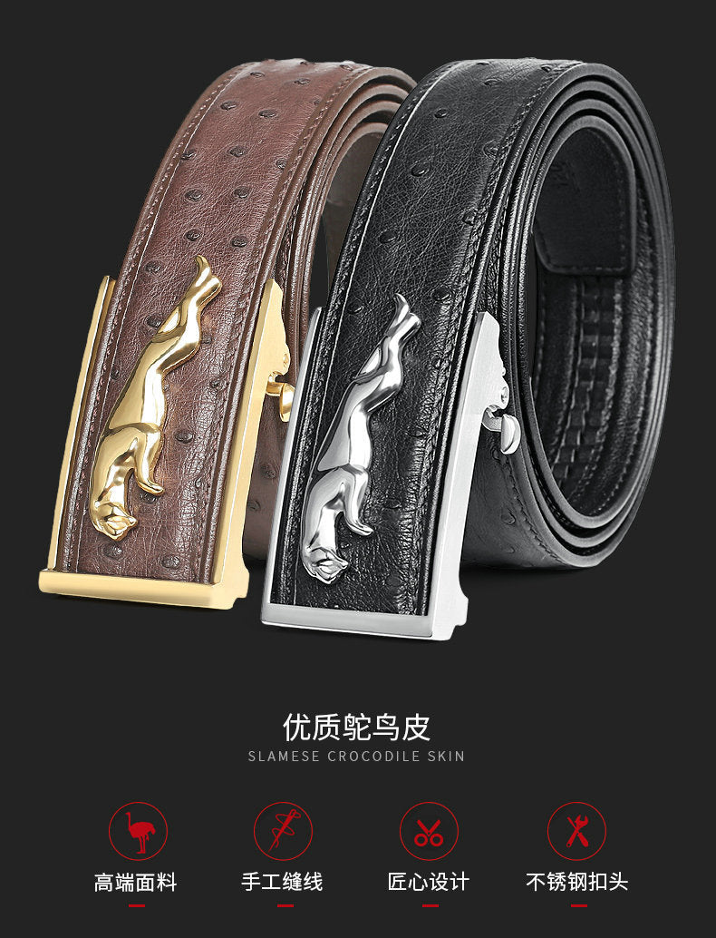 South African Ostrich Skin Genuine Leather Men's Belt Automatic Buckle Leopard Fashion Business Casual Men Belt 