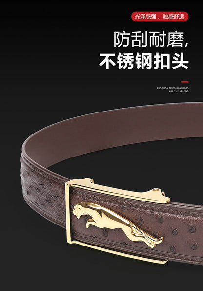 South African Ostrich Skin Genuine Leather Men's Belt Automatic Buckle Leopard Fashion Business Casual Men Belt 