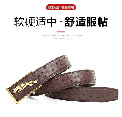 South African Ostrich Skin Genuine Leather Men's Belt Automatic Buckle Leopard Fashion Business Casual Men Belt 