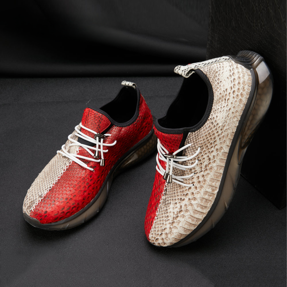 Python Skin Genuine Leather Men's Sneakers Sports Casual Fashion Coconut Shoes 