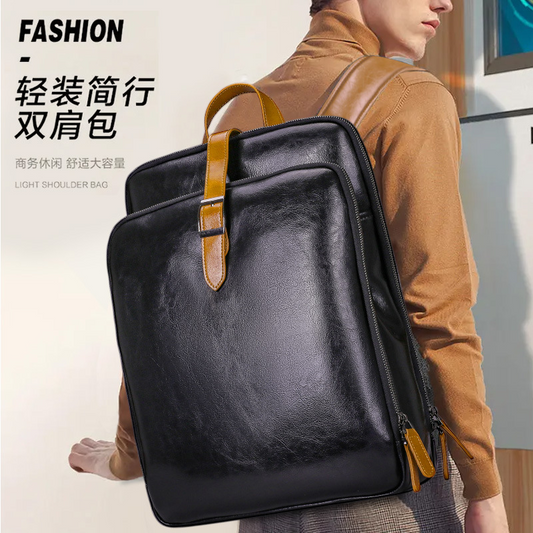 Men's backpack, cowhide, genuine leather, business casual, laptop double shoulder backpack, student bag, men's travel backpack 