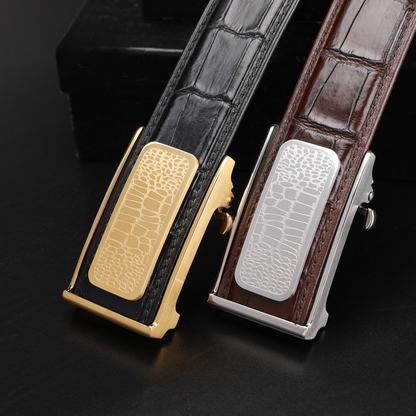 Siamese Crocodile Skin Men's Belt Automatic Buckle Business Casual Genuine Leather Belt 