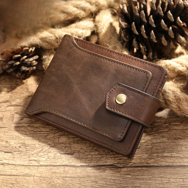 Men's short wallet genuine cowhide leather retro rfid card bag men's wallet